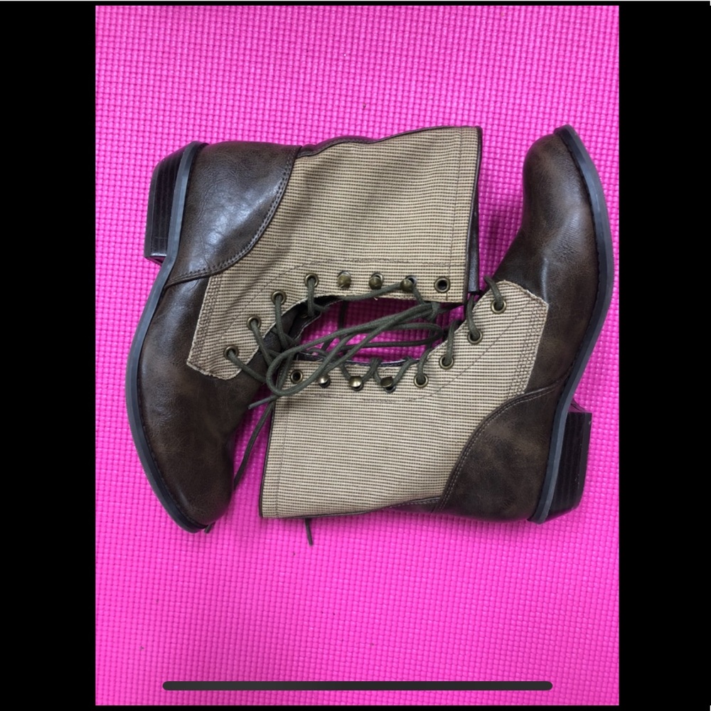 Brown combat boots.